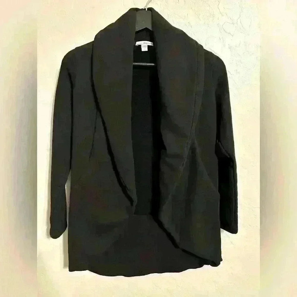 James Perse 100% Terry Cotton Loungewear Shawl Cardigan Sweatshirt Black Size 1 - Picture 1 of 4